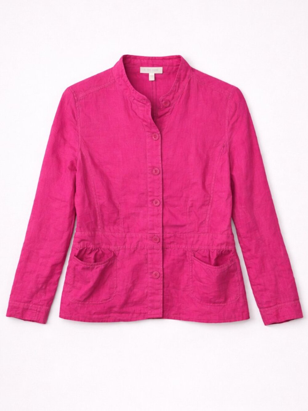 Eileen Fisher Women's Irish Linen Stand Collar Jacket Size L‎ Pink Preppy Garden